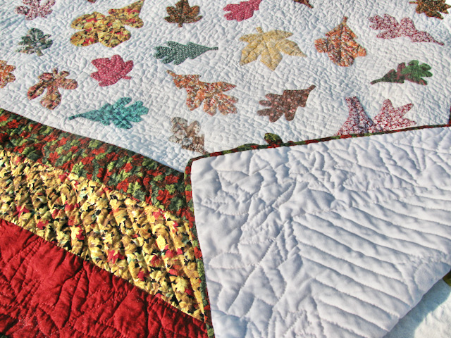 Front and Back of Fall Leaf Applique Quilt