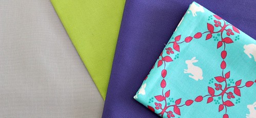 Grey, lime, purple, bunny fabric