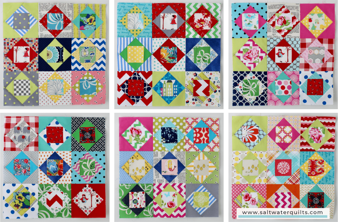 Variety of scrappy Economy quilt blocks